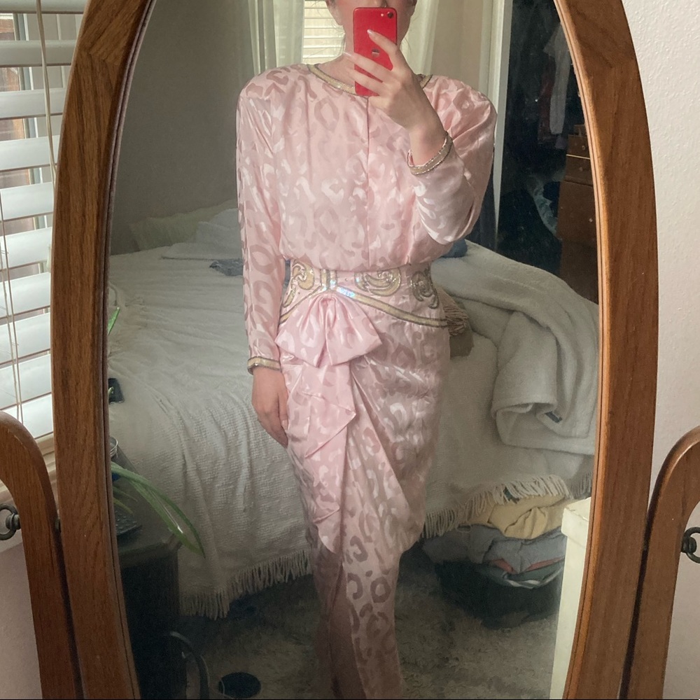 Pink Silk Cache Leopard Dress with beading
